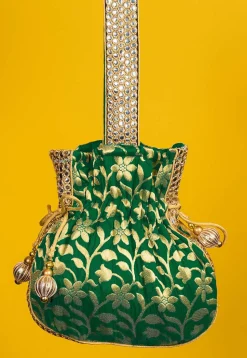 Brocade Potli Bag in Dark Green