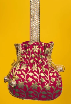 Brocade Potli Bag in Fuchsia