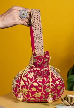 Brocade Potli Bag in Fuchsia