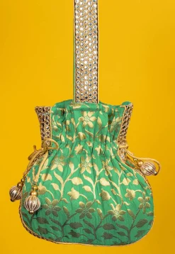 Brocade Potli Bag in Light Green