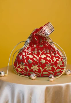 Brocade Potli Bag in Red