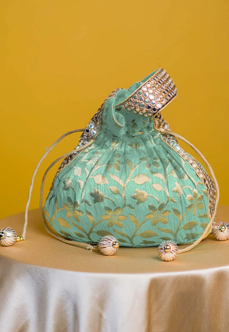 Brocade Potli Bag in Sea Green