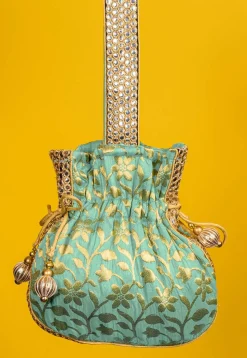 Brocade Potli Bag in Sea Green