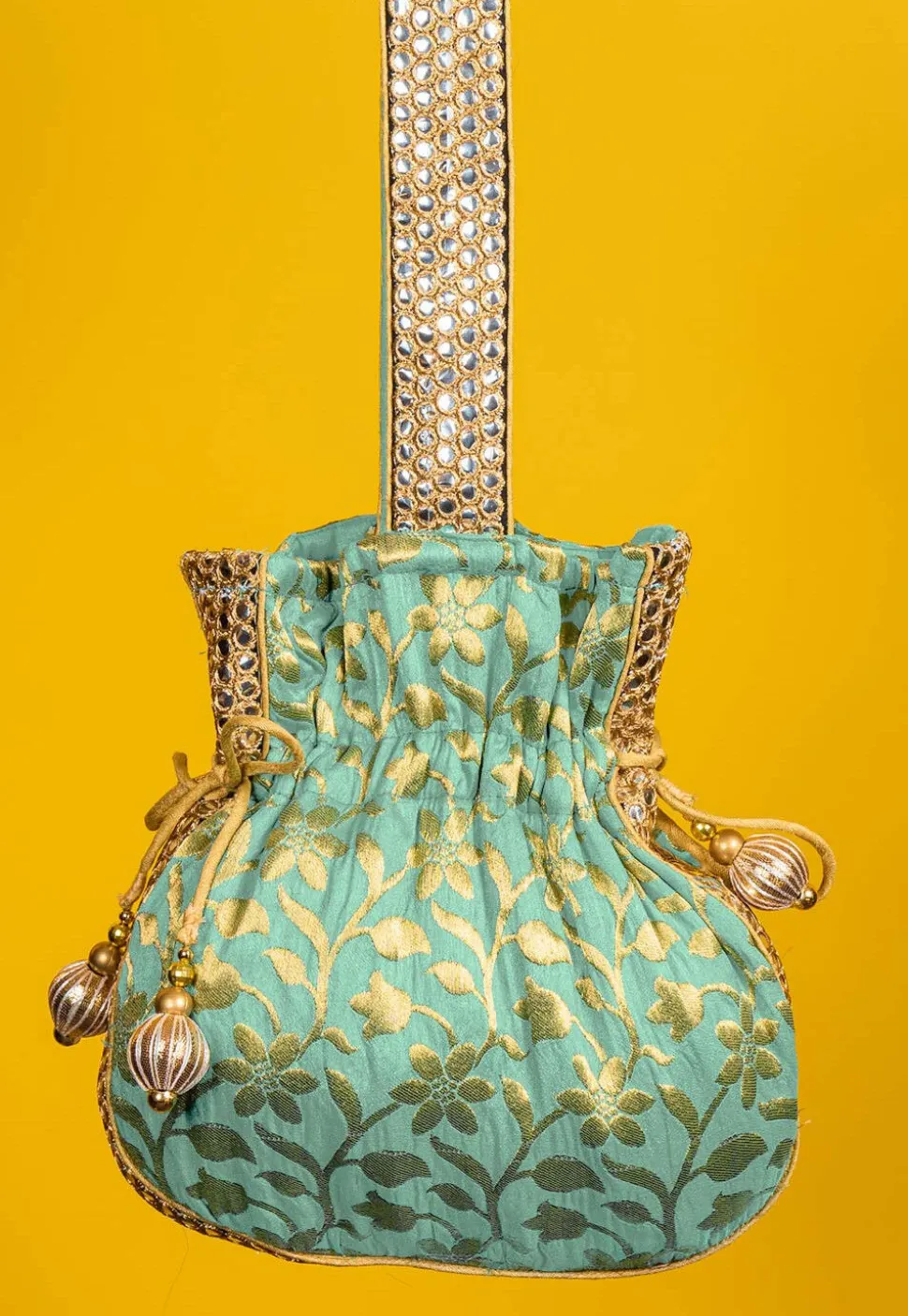 Brocade Potli Bag in Sea Green