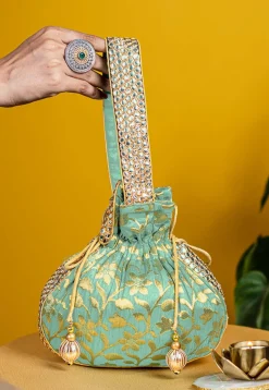 Brocade Potli Bag in Sea Green