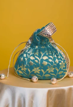 Brocade Potli Bag in Teal Blue