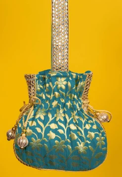 Brocade Potli Bag in Teal Blue