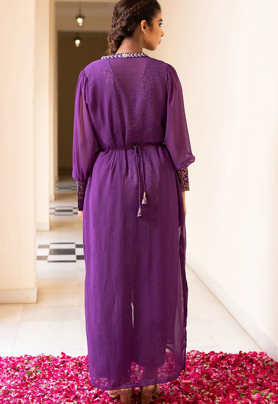 Brocade Pure Brocade Silk Crop Top Set in Purple