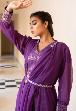 Brocade Pure Brocade Silk Crop Top Set in Purple