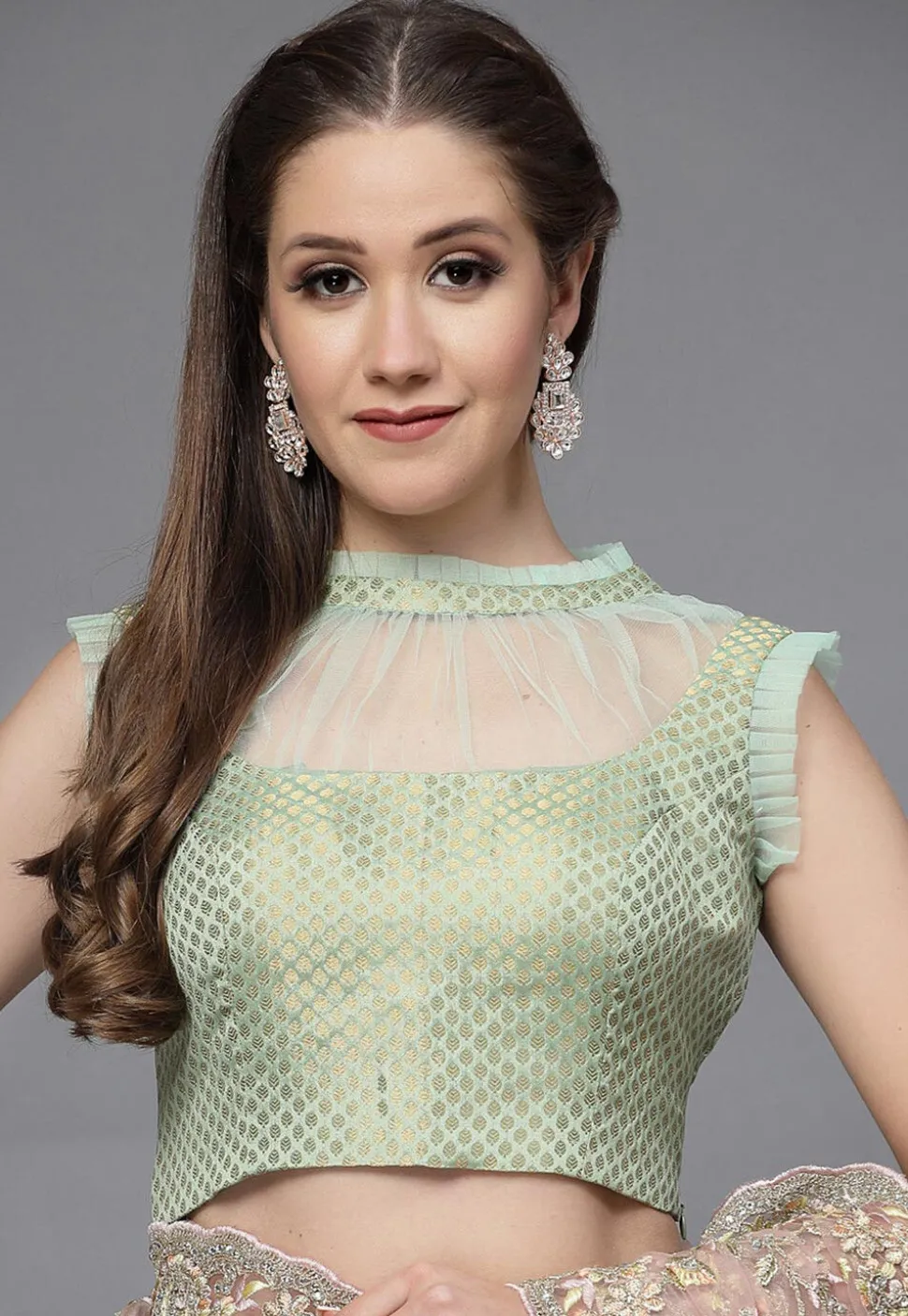 Brocade Sheer Blouse in Sea Green