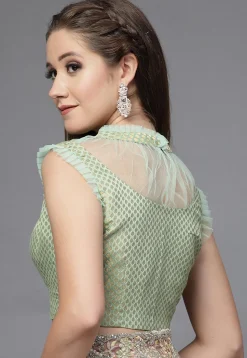 Brocade Sheer Blouse in Sea Green