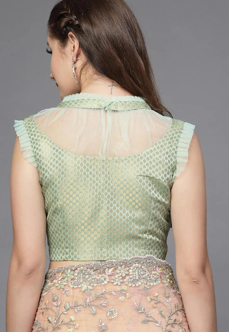 Brocade Sheer Blouse in Sea Green