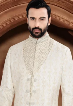 Brocade Sherwani in Cream