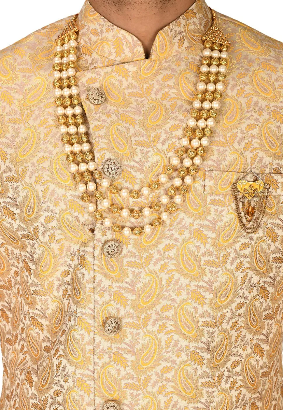 Brocade Sherwani in Light Beige