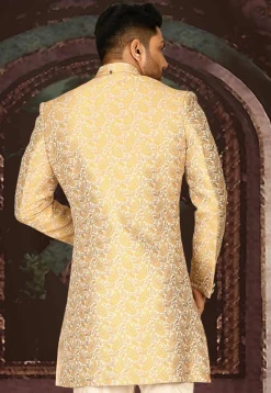 Brocade Sherwani in Light Beige