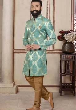 Brocade Sherwani in Pastel Green and Blue
