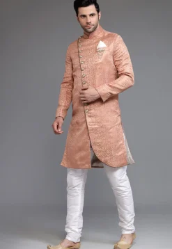 Brocade Sherwani in Peach