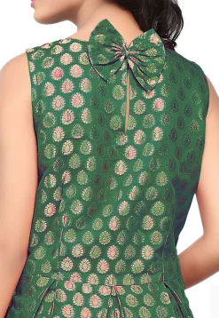 Brocade Short Dress in Dark Green