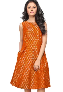 Brocade Short Dress in Orange