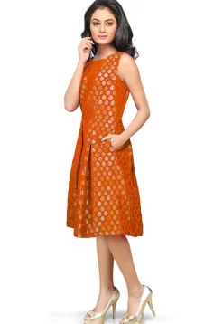 Brocade Short Dress in Orange
