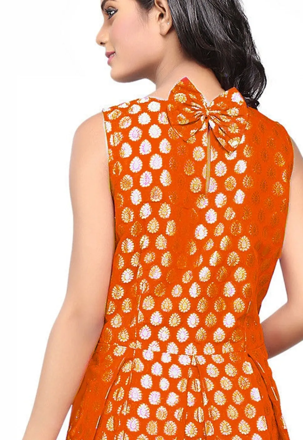 Brocade Short Dress in Orange