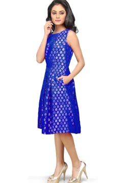 Brocade Short Dress in Royal Blue