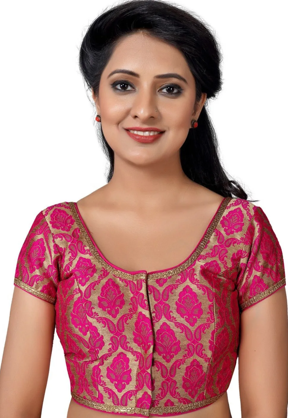 Brocade Silk Blouse in Fuchsia and Golden