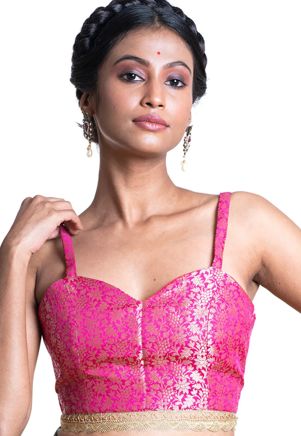 Brocade Strappy Blouse in Fuchsia