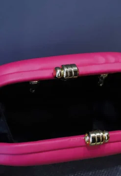 Brooch Rexin Rectangular Clutch Bag in Pink