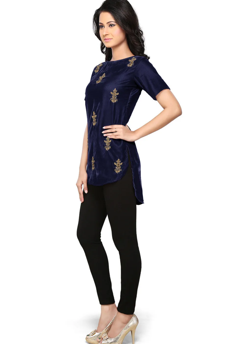 Bullion Velvet Tunic in Navy Blue