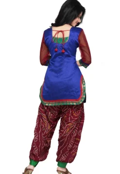 Chanderi and Dupion Silk Punjabi Suit in Royal Blue