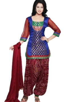 Chanderi Brocade and Dupion Silk Punjabi Suit in Royal Blue