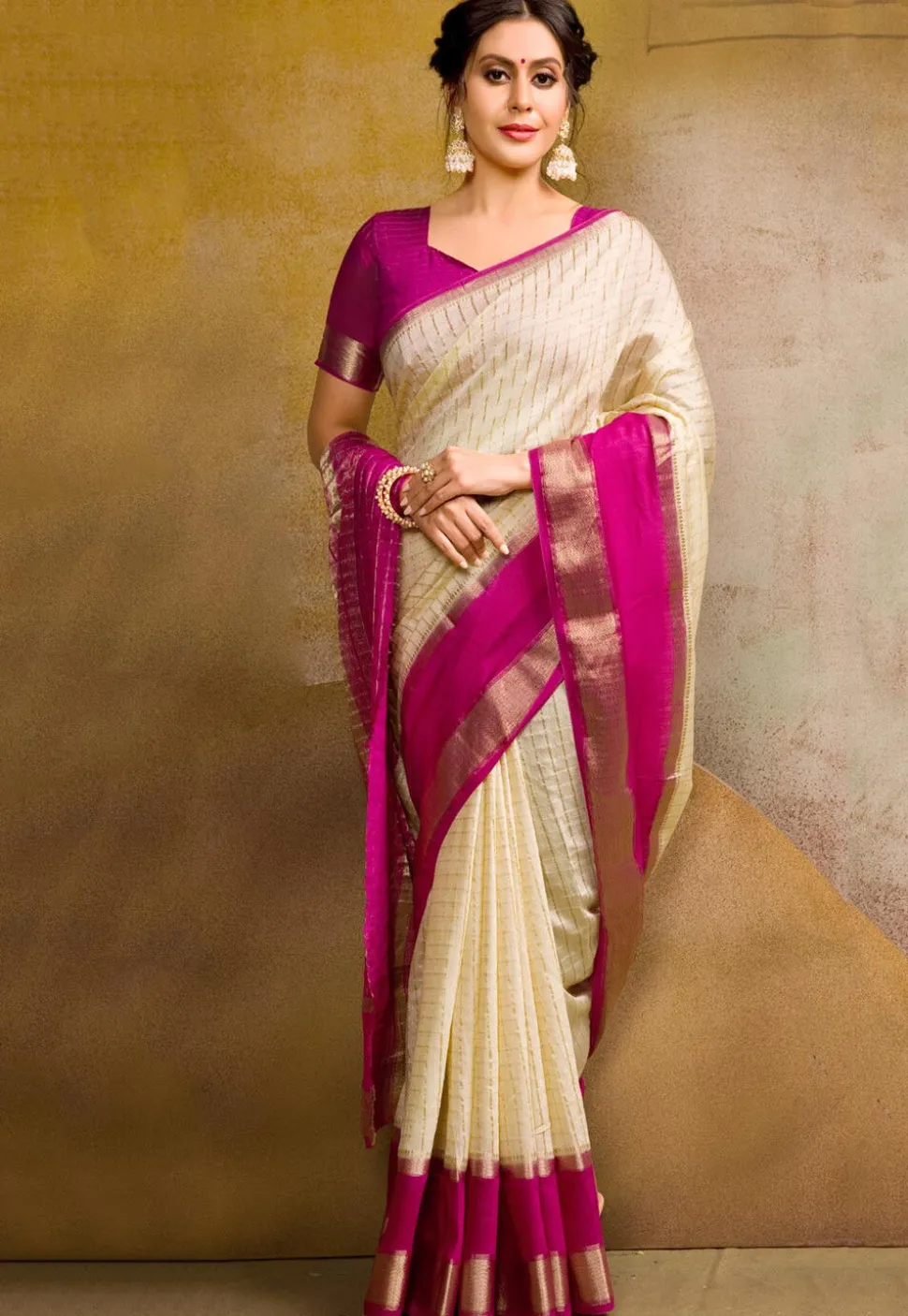 Chanderi Silk Saree in Off White