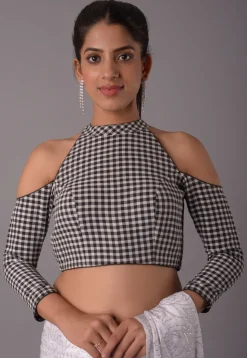 Check Printed  Cotton Blouse in Black and White