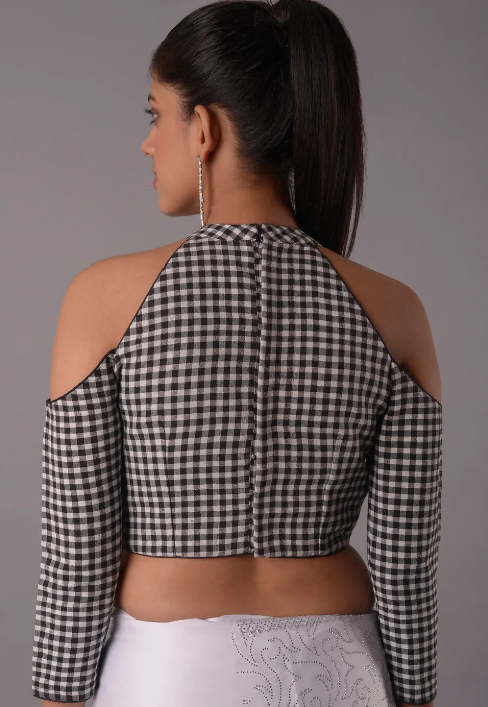 Check Printed Cotton Blouse in Black and White