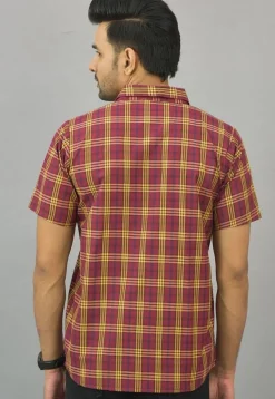 Check Printed Cotton Flex Shirt in Red