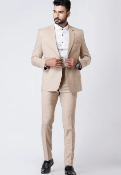 Check Printed Polyester Blazer in Beige