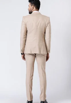 Check Printed Polyester Blazer in Beige