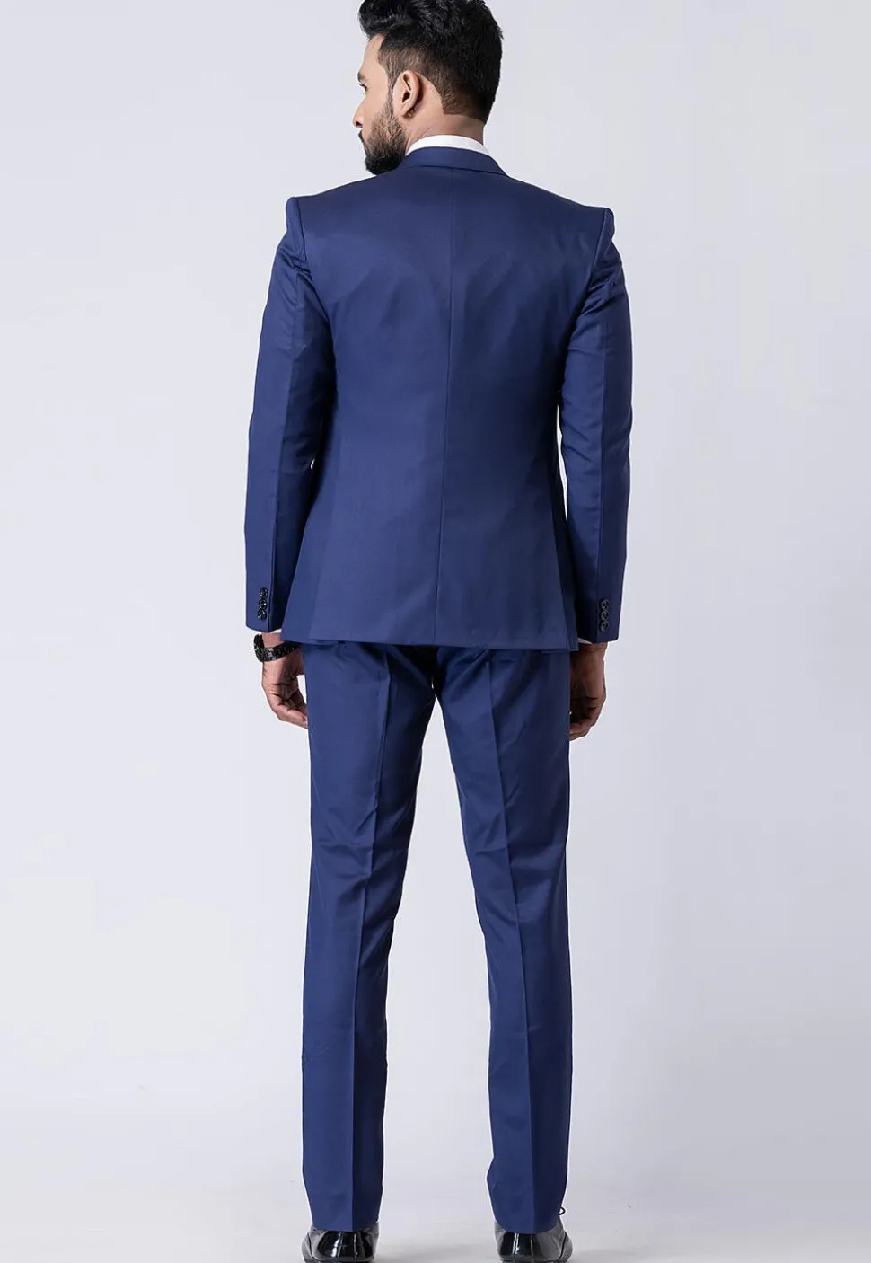 Check Printed Polyester Jacquard Blazer in Navy Blue