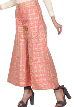 Checkered Chanderi Cotton Palazzo in Pink