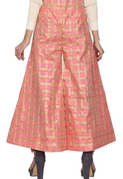 Checkered Chanderi Cotton Palazzo in Pink