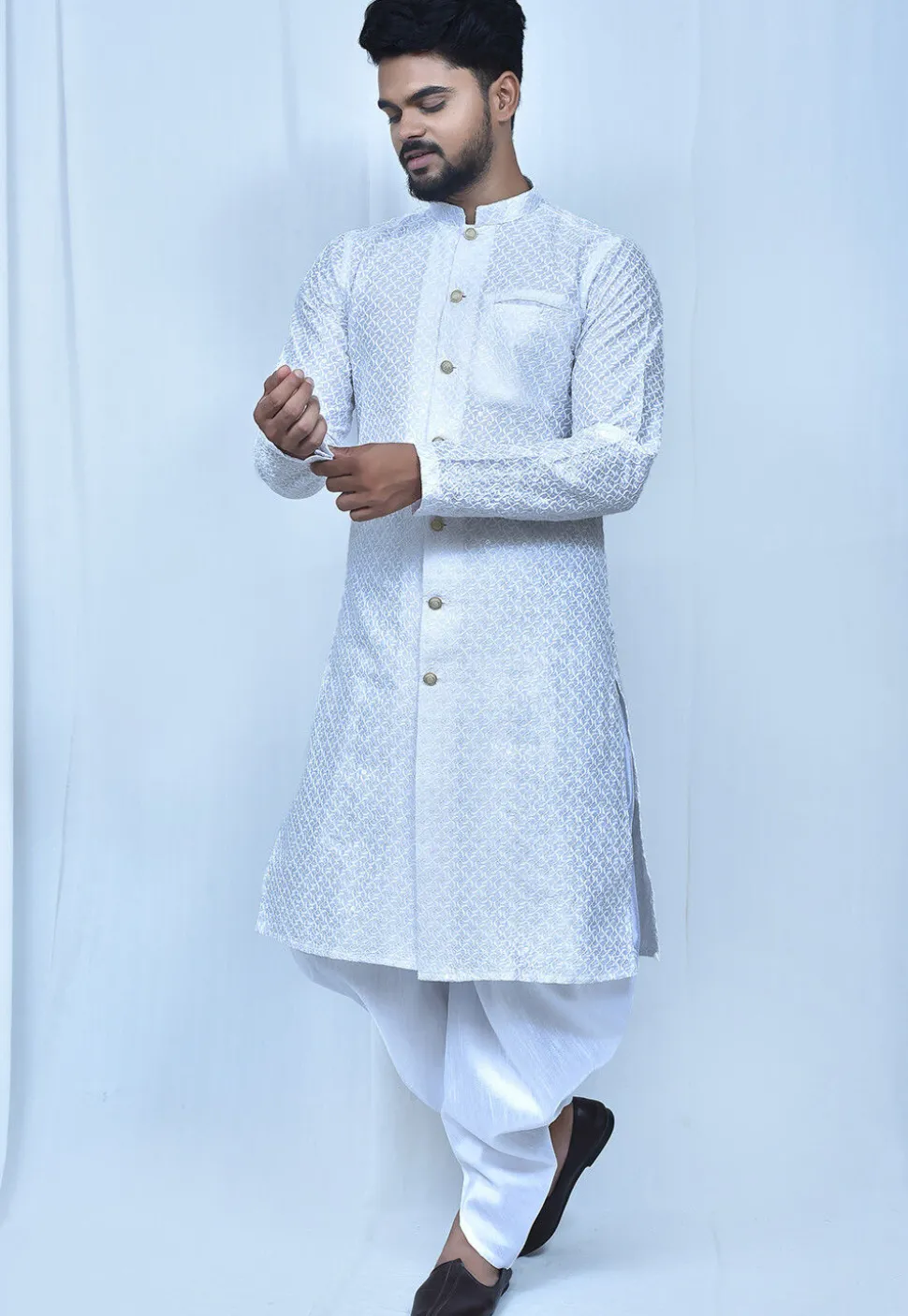 Chikankari Art Silk Dhoti Kurta in White