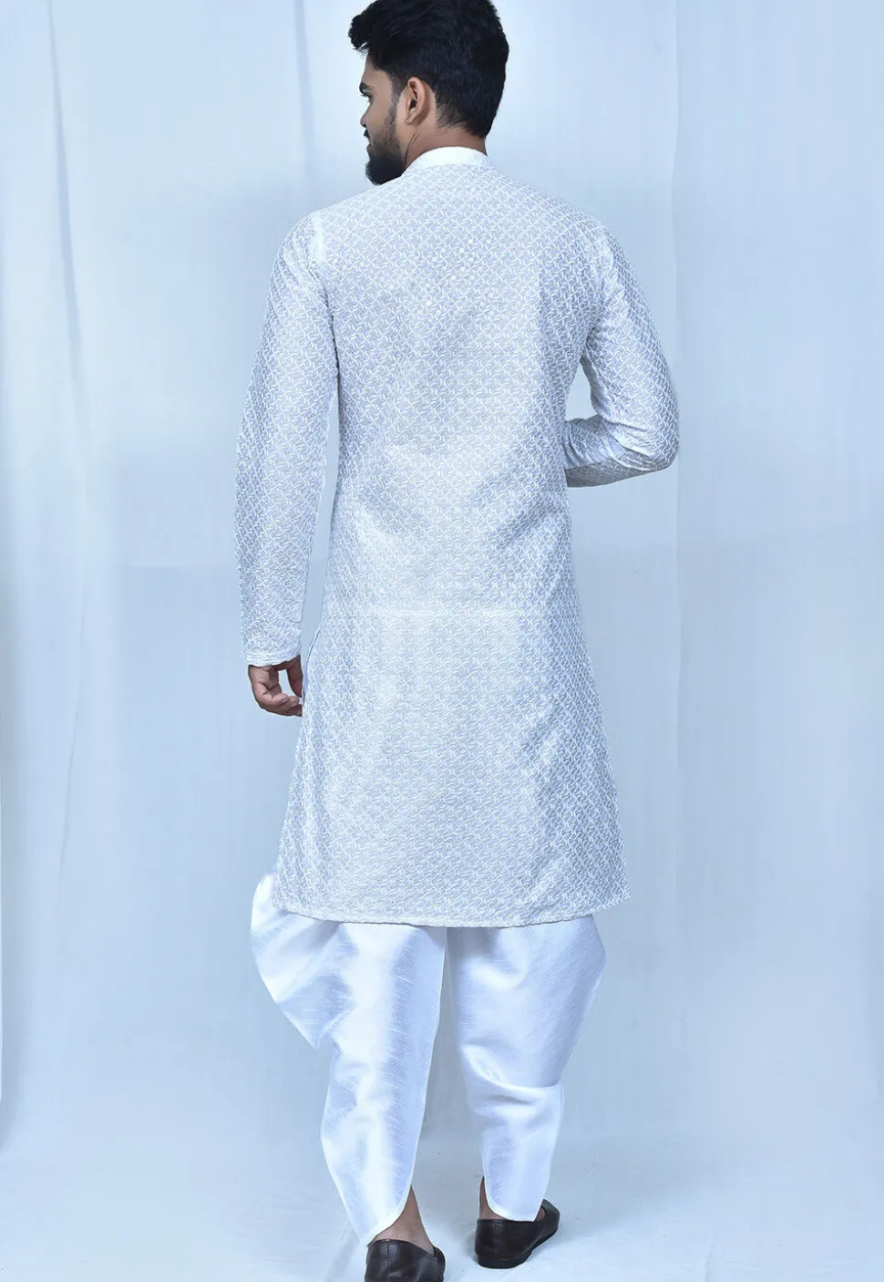 Chikankari Art Silk Dhoti Kurta in White