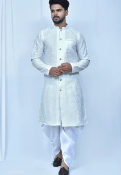 Chikankari Art Silk Dhoti Kurta in White