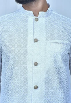 Chikankari Art Silk Dhoti Kurta in White
