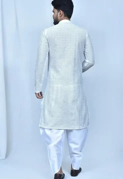 Chikankari Art Silk Dhoti Kurta in White