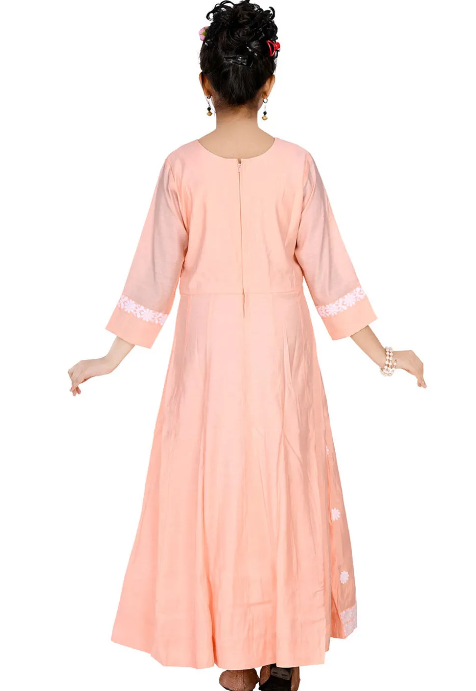 Chikankari Art Silk Gown in Peach
