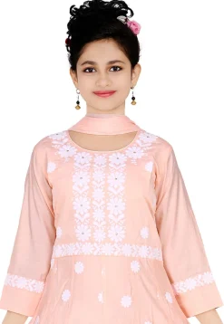 Chikankari Art Silk Gown in Peach