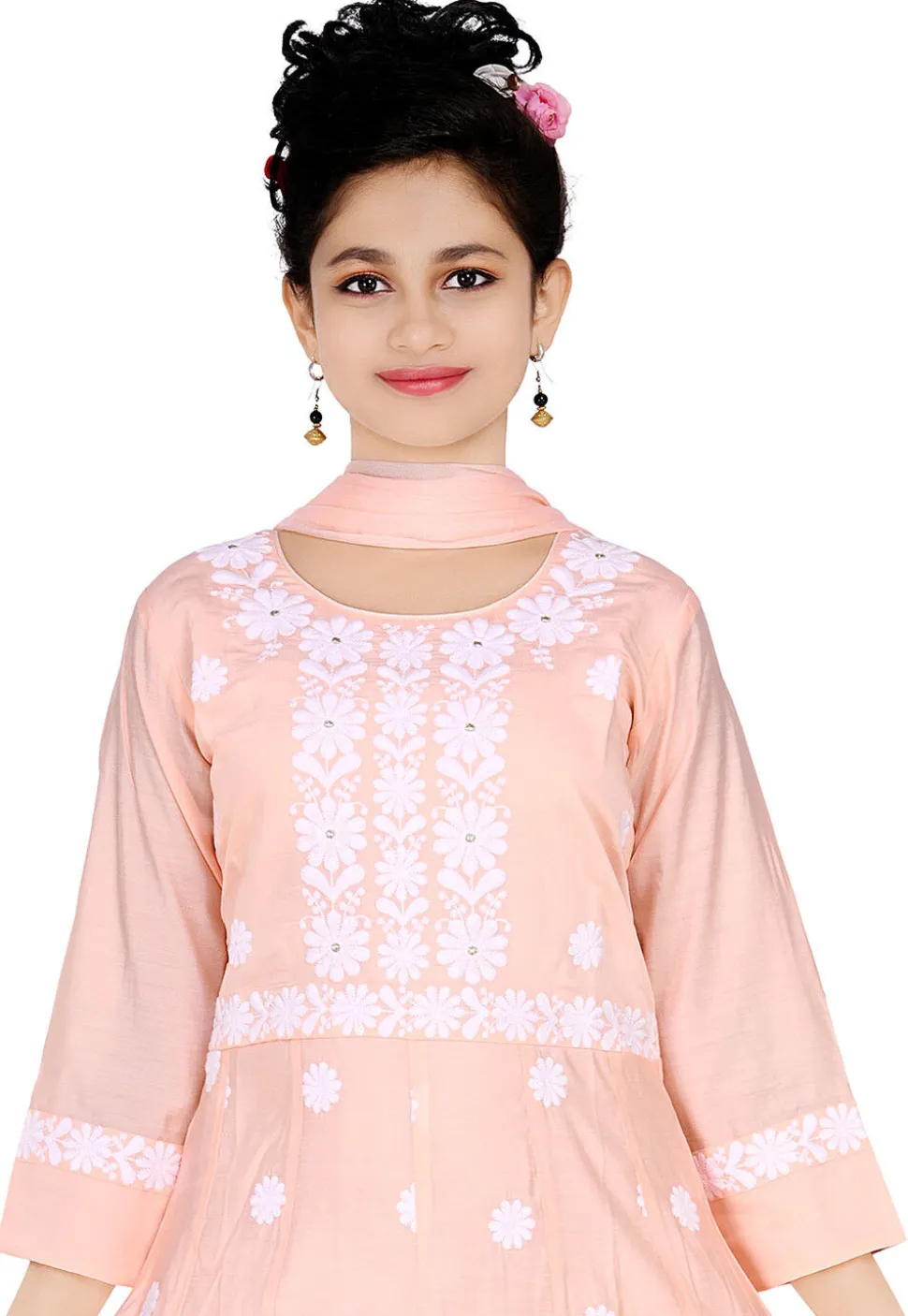 Chikankari Art Silk Gown in Peach