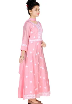 Chikankari Art Silk Gown in Pink
